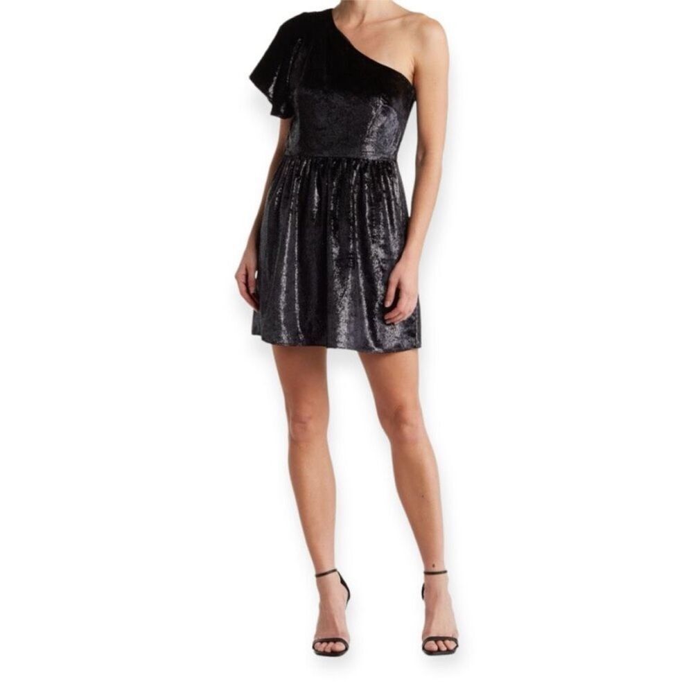 Seven For All Mankind One Shoulder Metallic Velour Fit & Flare Dress Size Medium